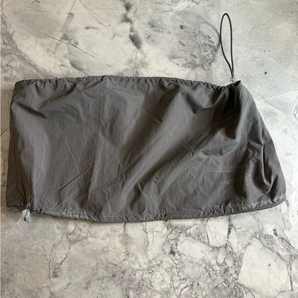 Princess Polly Gray Drawstring Nylon Top Size 2
